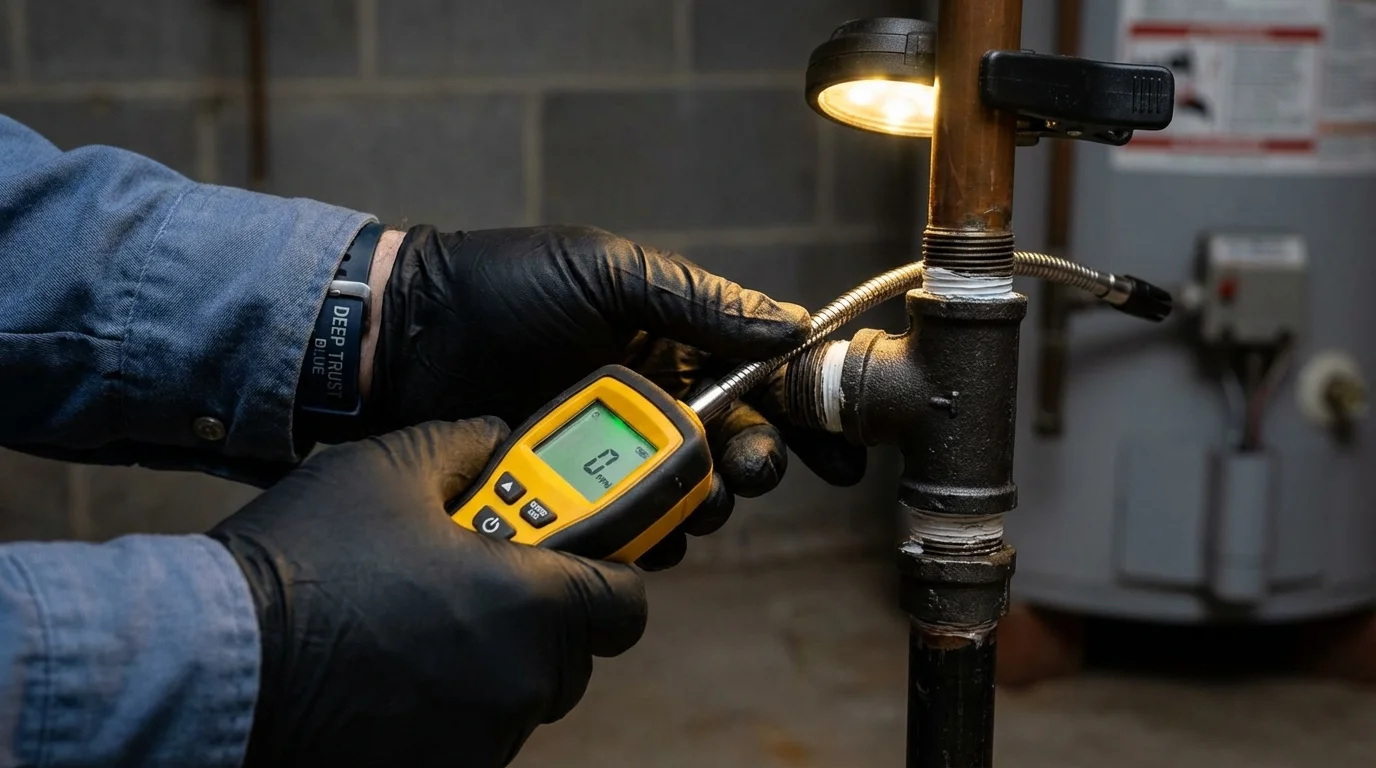 Gas leak detection with electronic sniffer by Johns Plumbing LLC in Graniteville
