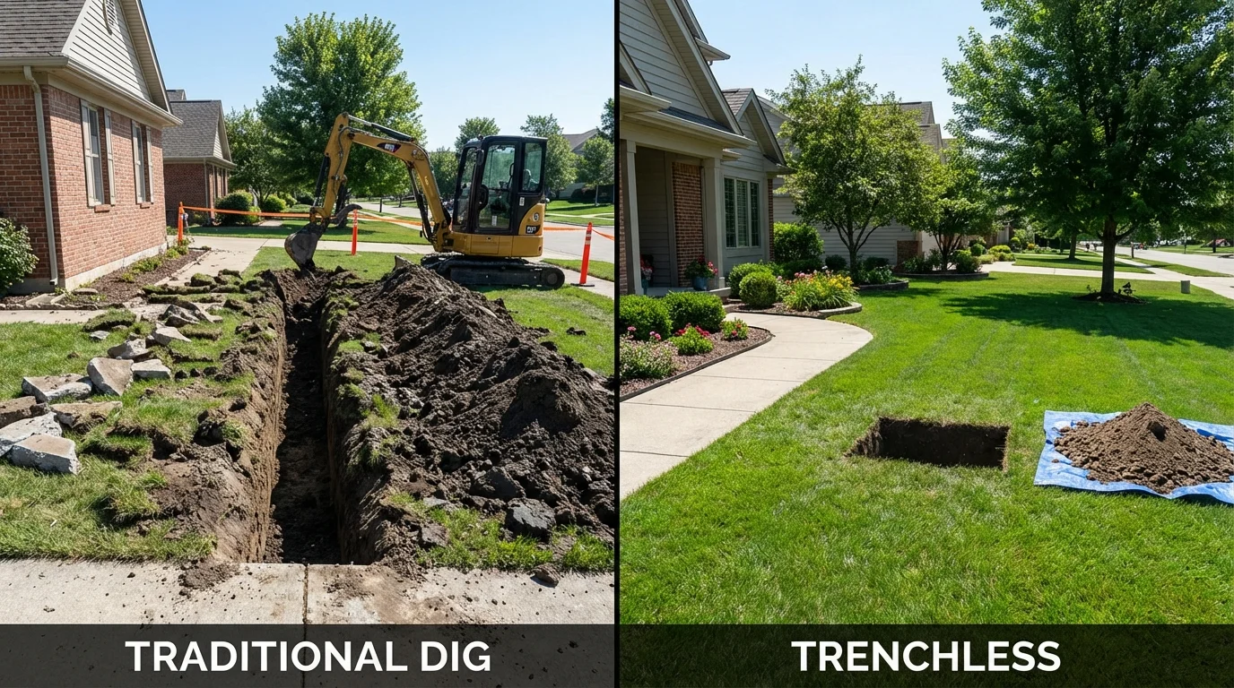Trenchless sewer repair with minimal yard damage versus traditional excavation in Graniteville, SC